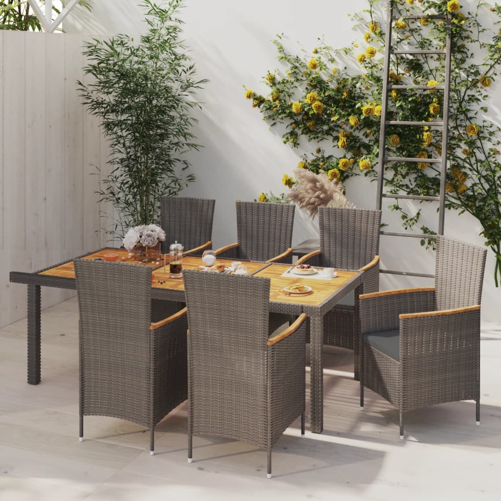 vidaXL Set de comedor de jardín 7 pzas y cojines ratán sintético gris