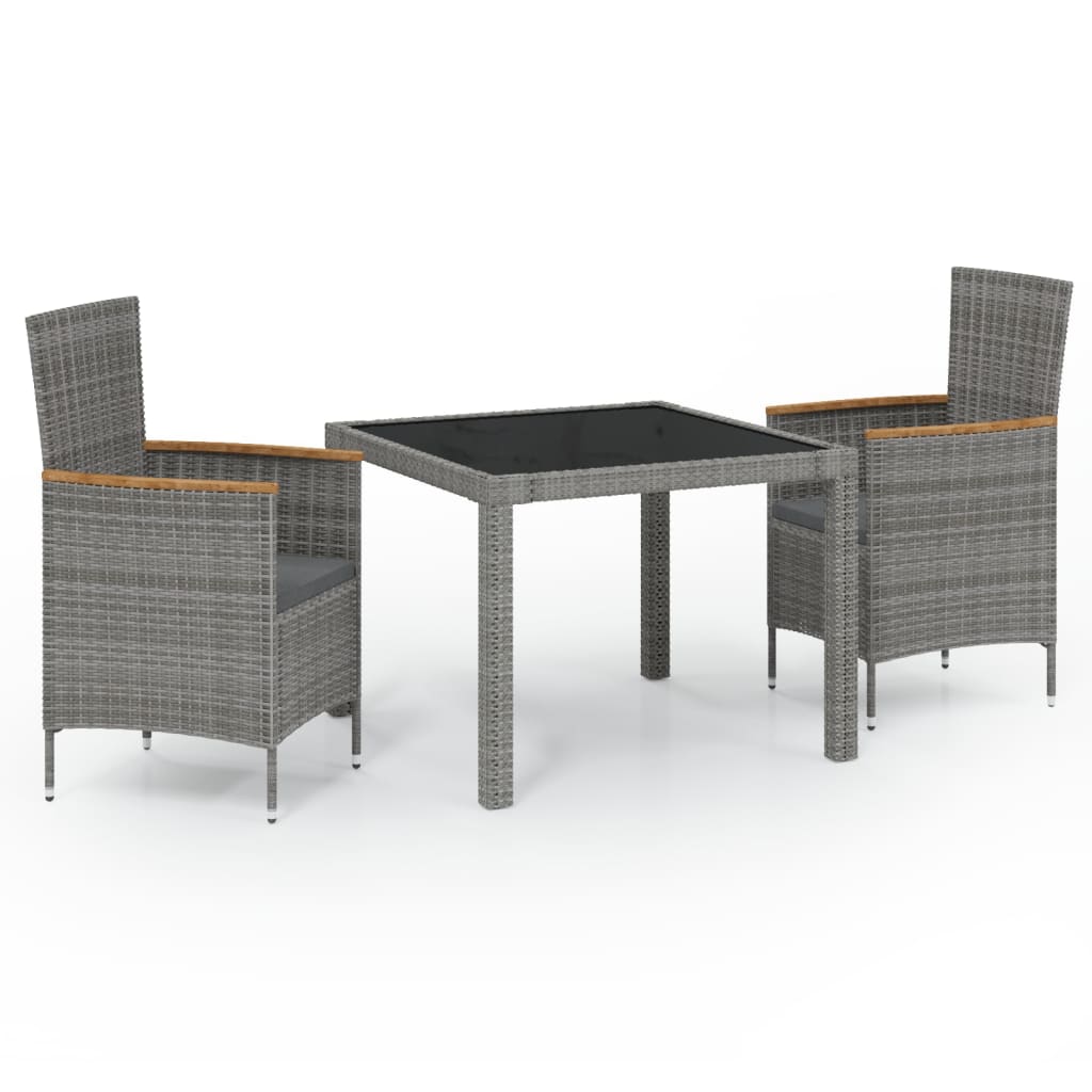 vidaXL Set de comedor de jardín 3 pzas y cojines ratán sintético negro