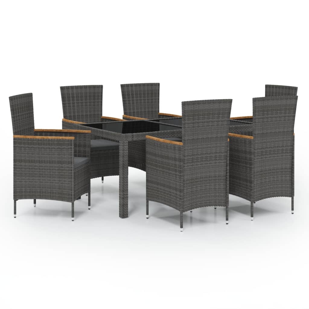 vidaXL Set de comedor jardín 7 pzas cojines ratán sintético negro gris