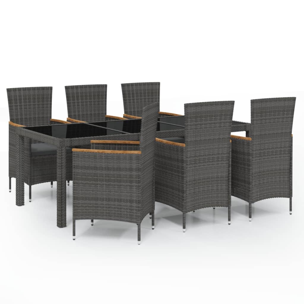 vidaXL Set de comedor jardín 7 pzas cojines ratán sintético negro gris