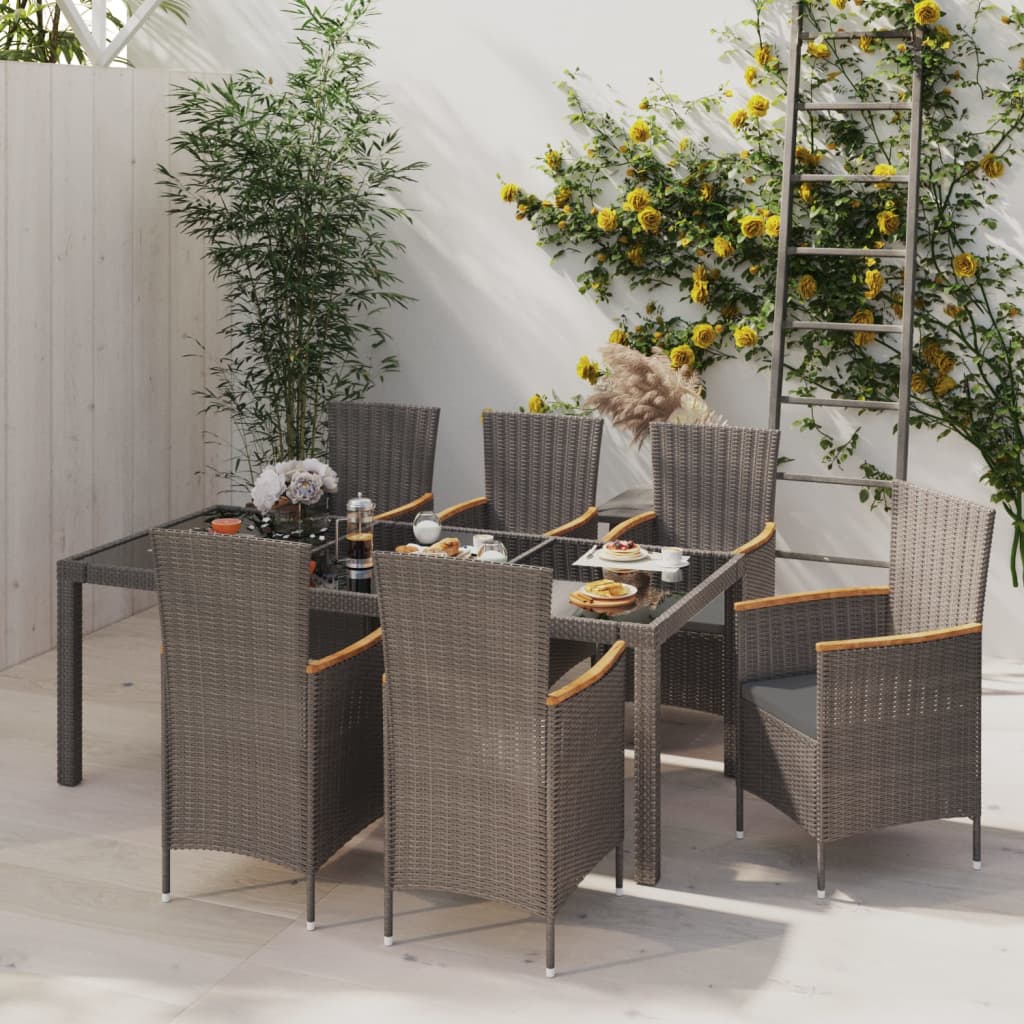 vidaXL Set de comedor jardín 7 pzas cojines ratán sintético negro gris