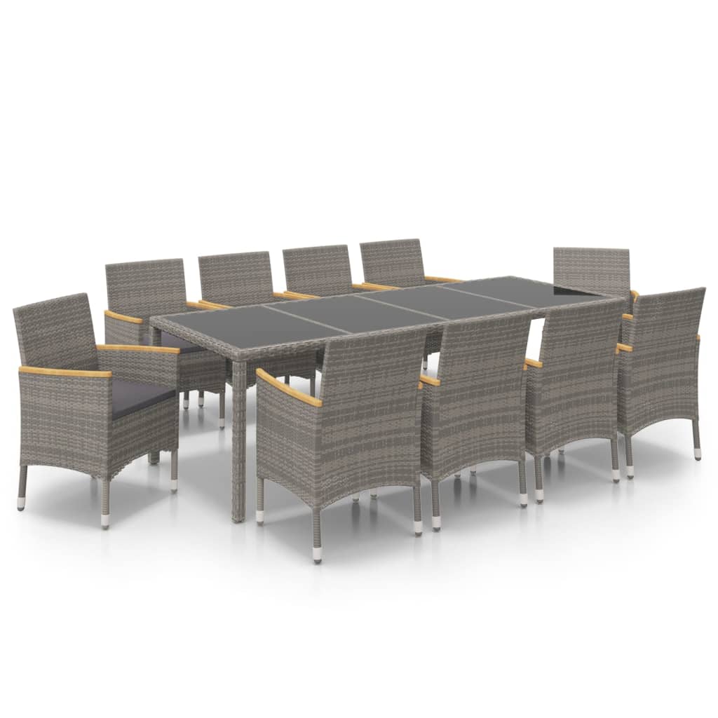 vidaXL Set comedor jardín 11 pzas cojines ratán sintético negro y gris