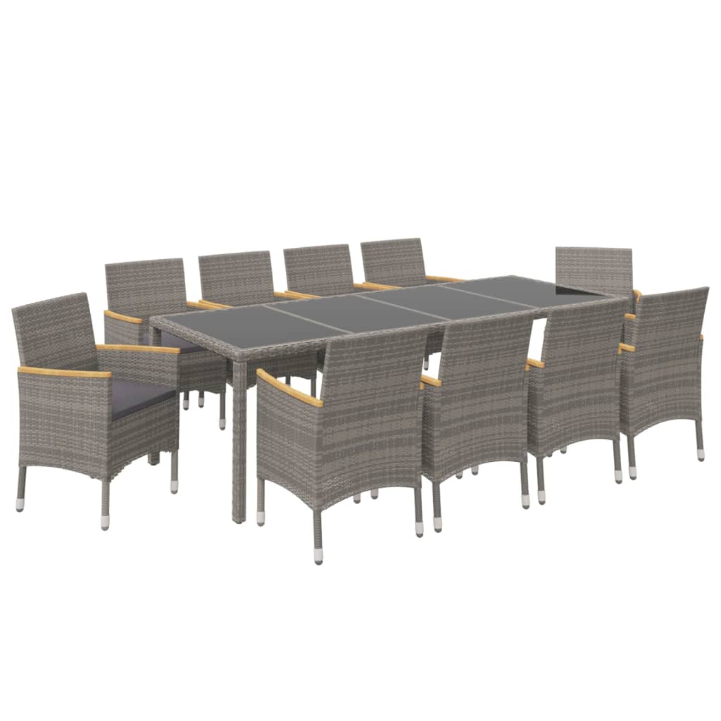 vidaXL Set comedor jardín 11 pzas cojines ratán sintético negro y gris