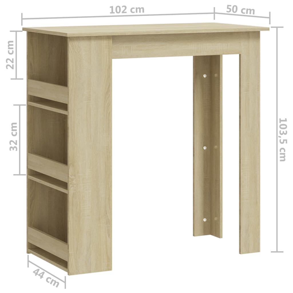 vidaXL Mesa bar estante almacenaje contrachapada roble 102x50x103,5 cm