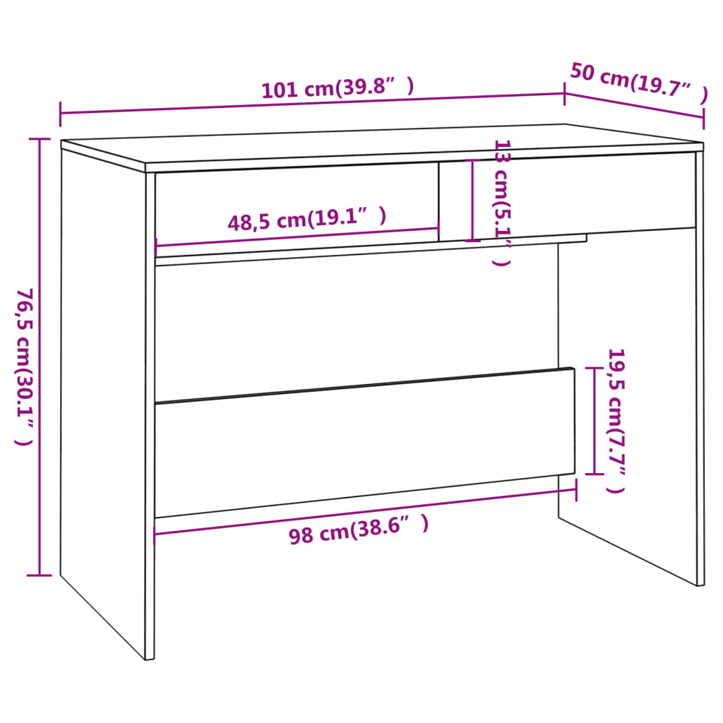 vidaXL Escritorio de madera contrachapada roble Sonoma 101x50x76,5 cm