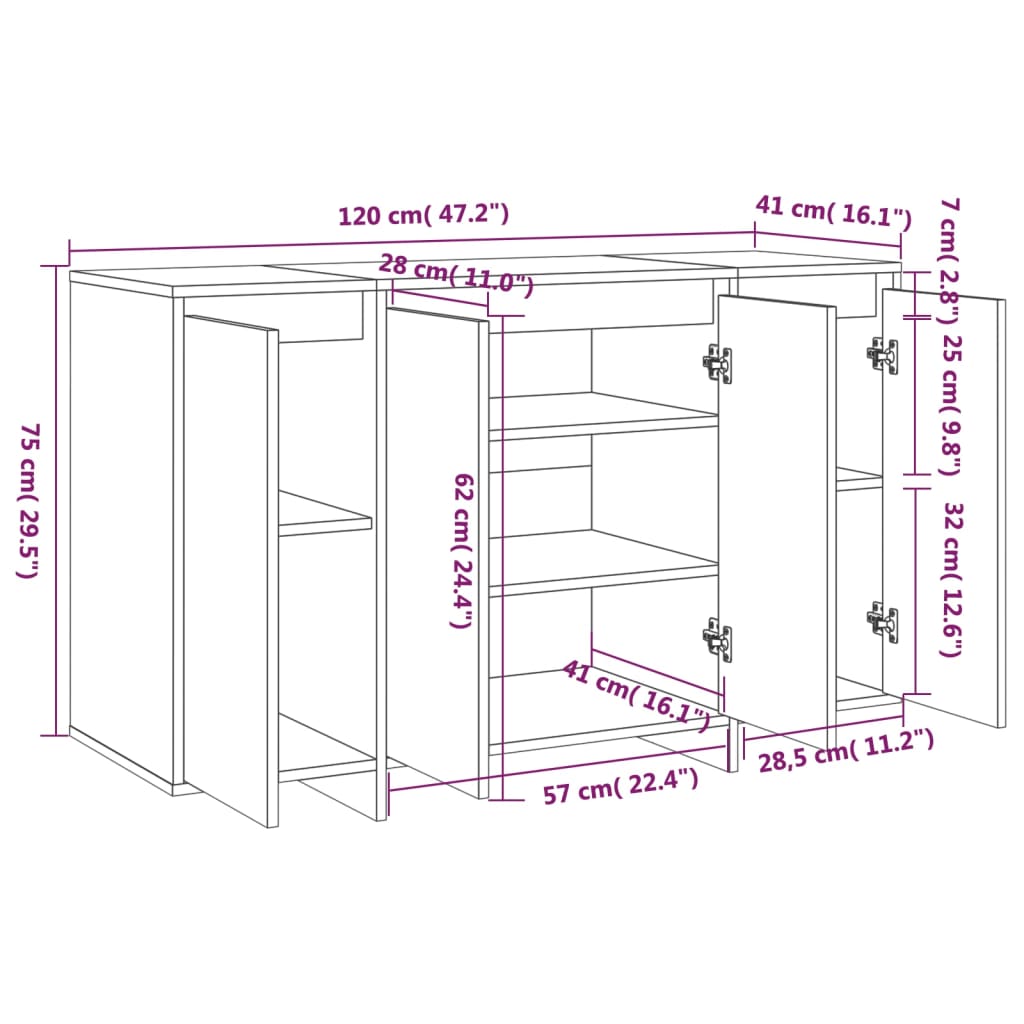 vidaXL Aparador de madera contrachapada blanco 120x41x75 cm