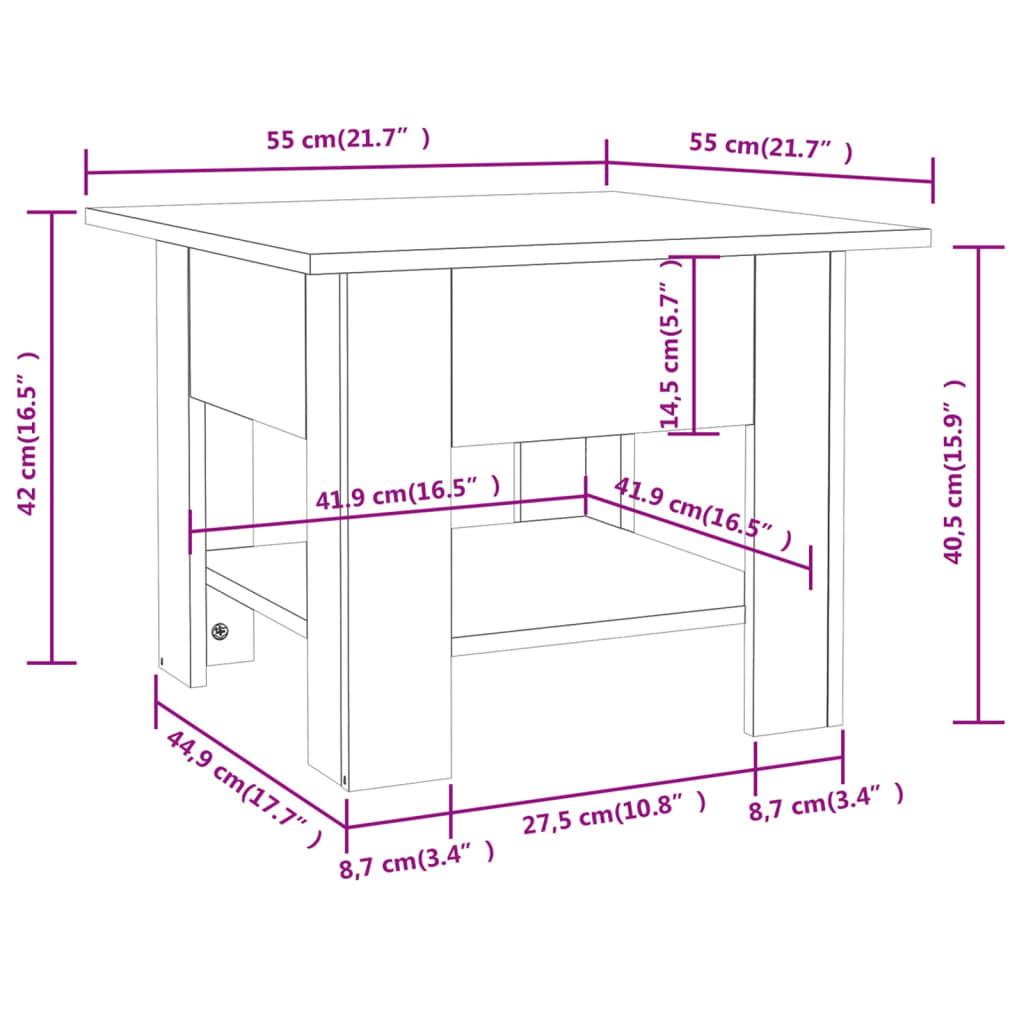 vidaXL Mesa de centro madera de ingeniería roble Sonoma 55x55x42 cm