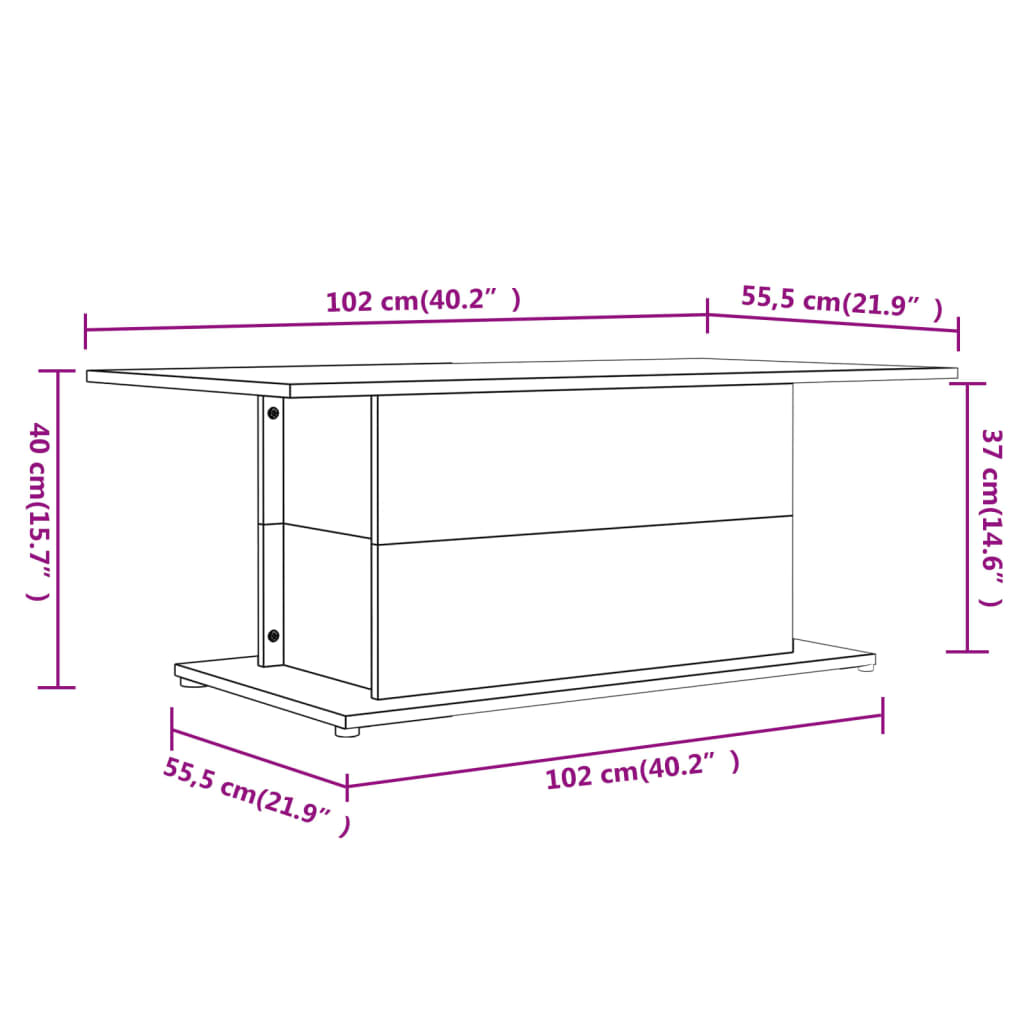 vidaXL Mesa de centro madera ingeniería gris hormigón 102x55,5x40 cm