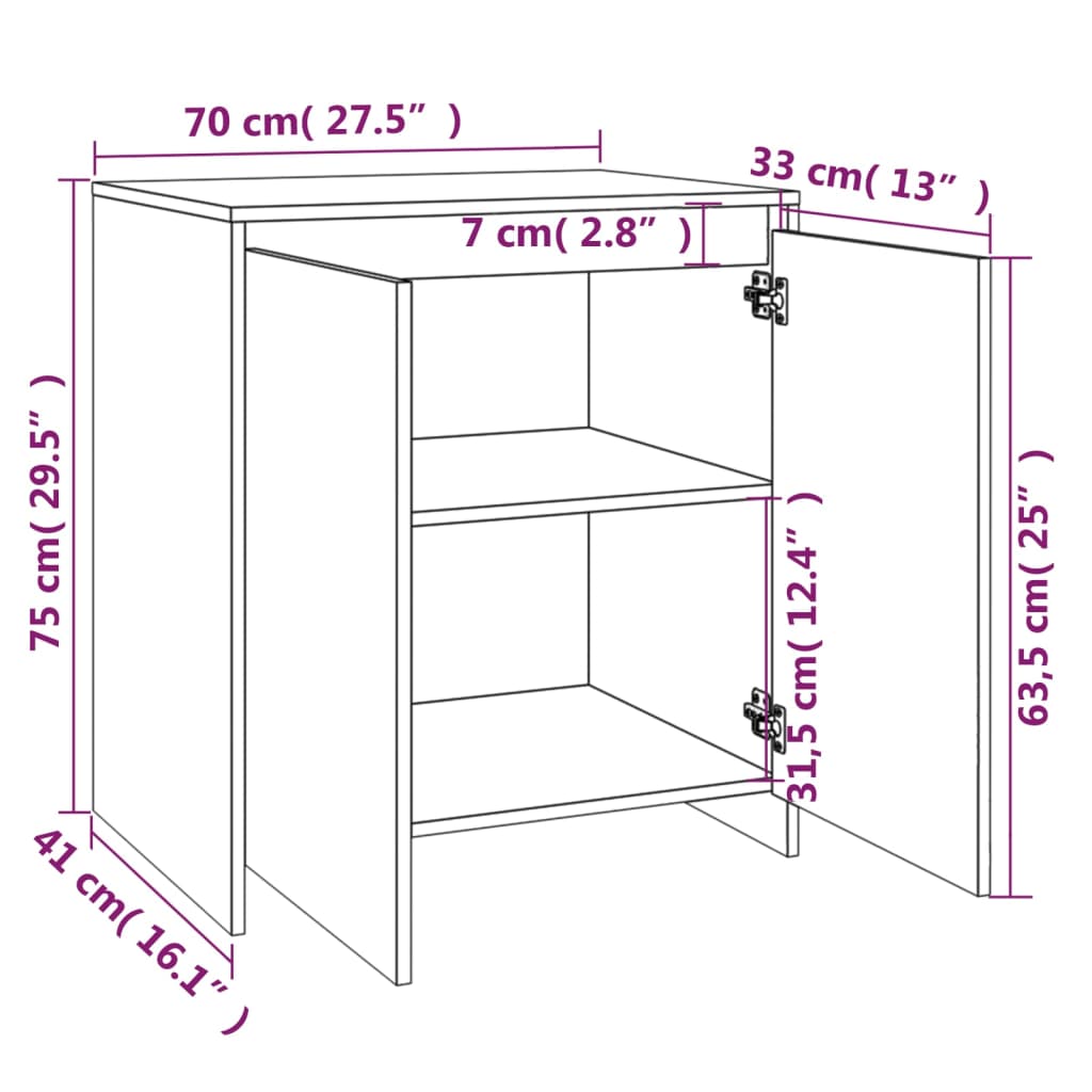 vidaXL Aparador de madera contrachapada marrón roble 70x41x75 cm