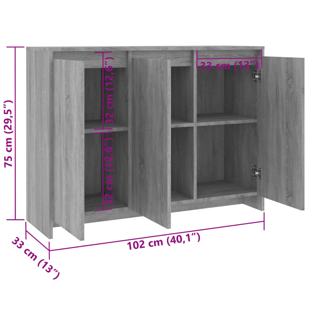 vidaXL Aparador de madera de ingeniería gris Sonoma 102x33x75 cm