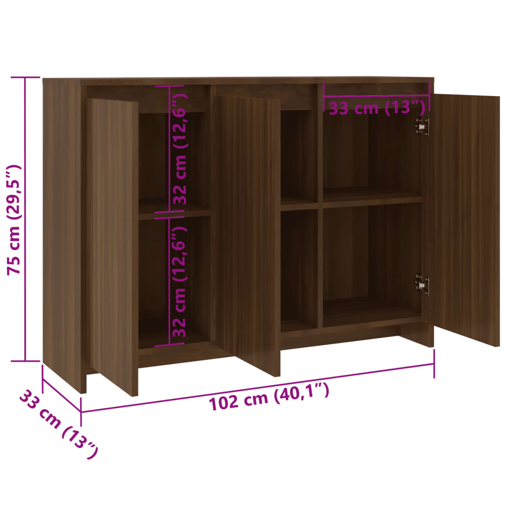 vidaXL Aparador de madera de ingeniería marrón roble 102x33x75 cm