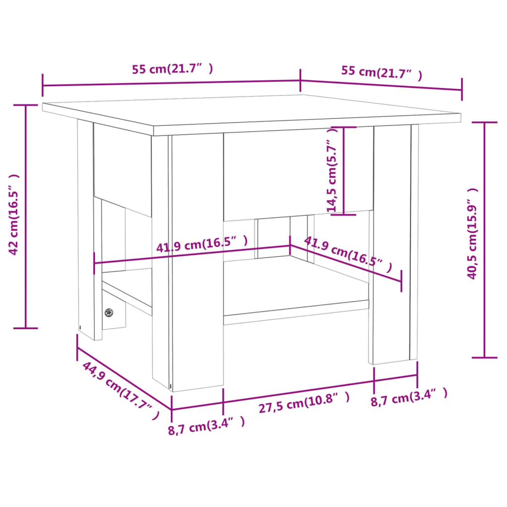 vidaXL Mesa de centro madera de ingeniería roble ahumado 55x55x42 cm