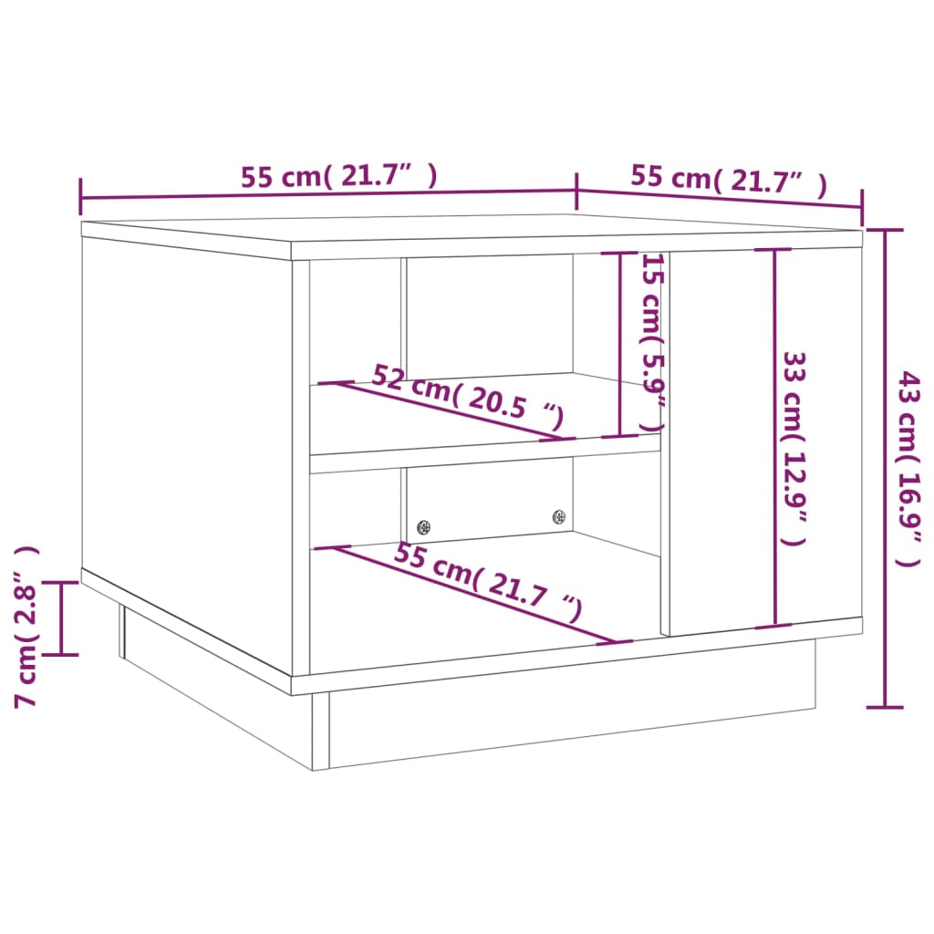 vidaXL Mesa de centro madera de ingeniería marrón roble 55x55x43 cm