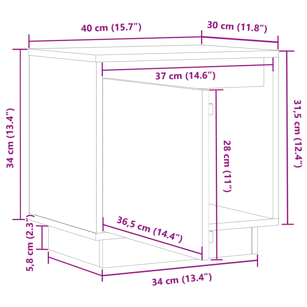 vidaXL Mesita de noche de madera maciza de pino 40x30x40 cm