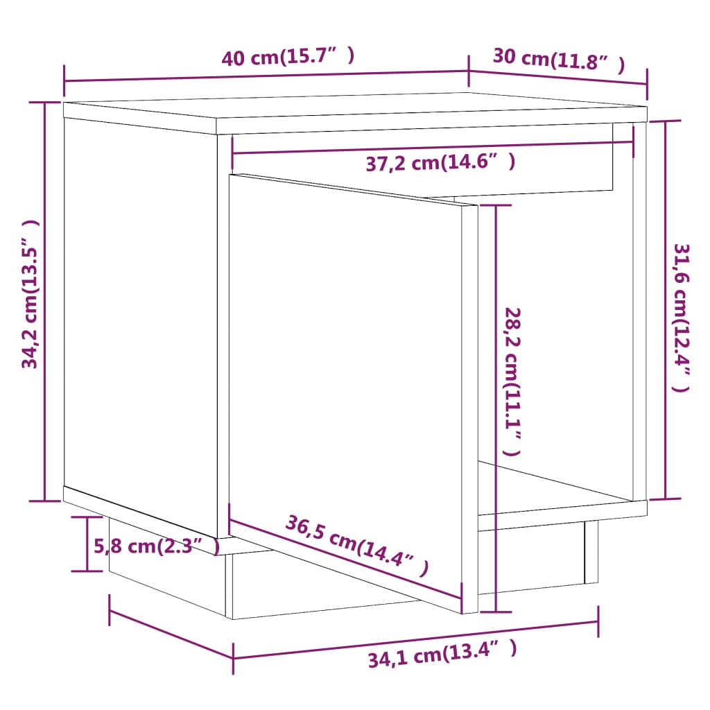 vidaXL Mesita de noche de madera maciza de pino blanco 40x30x40 cm