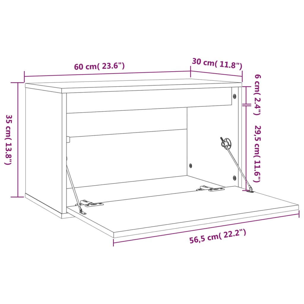 vidaXL Armario de pared de madera maciza de pino 60x30x35 cm