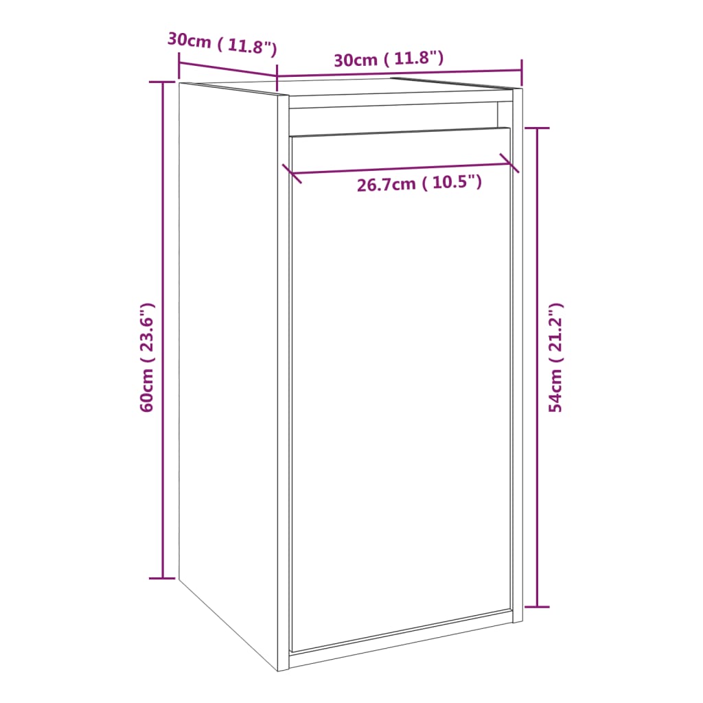 vidaXL Armario de pared madera maciza de pino marrón miel 30x30x60 cm