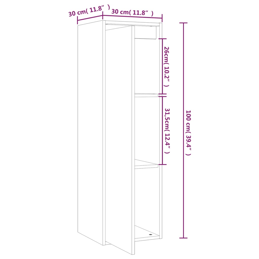 vidaXL Armario de pared de madera maciza de pino blanco 30x30x100 cm