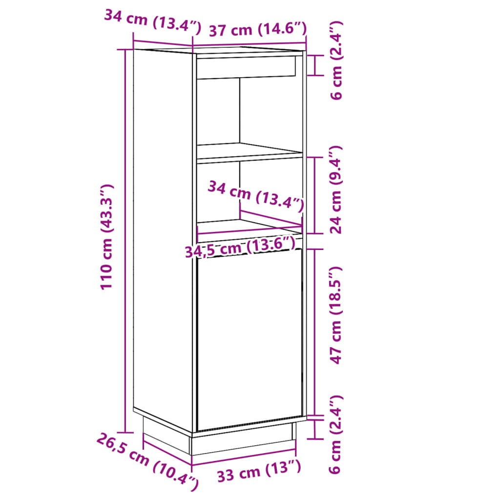 vidaXL Aparador alto de madera maciza de pino banco 37x34x110 cm