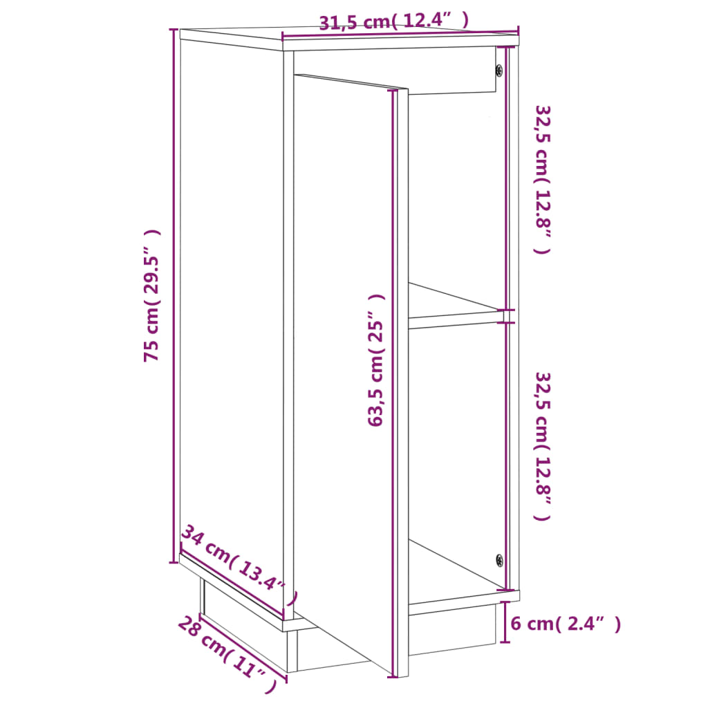 vidaXL Aparador 2 uds madera maciza de pino blanco 31,5x34x75 cm