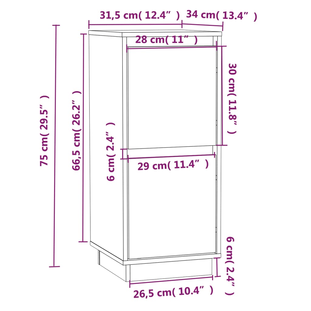 vidaXL Aparador 2 uds madera maciza de pino 31,5x34x75 cm