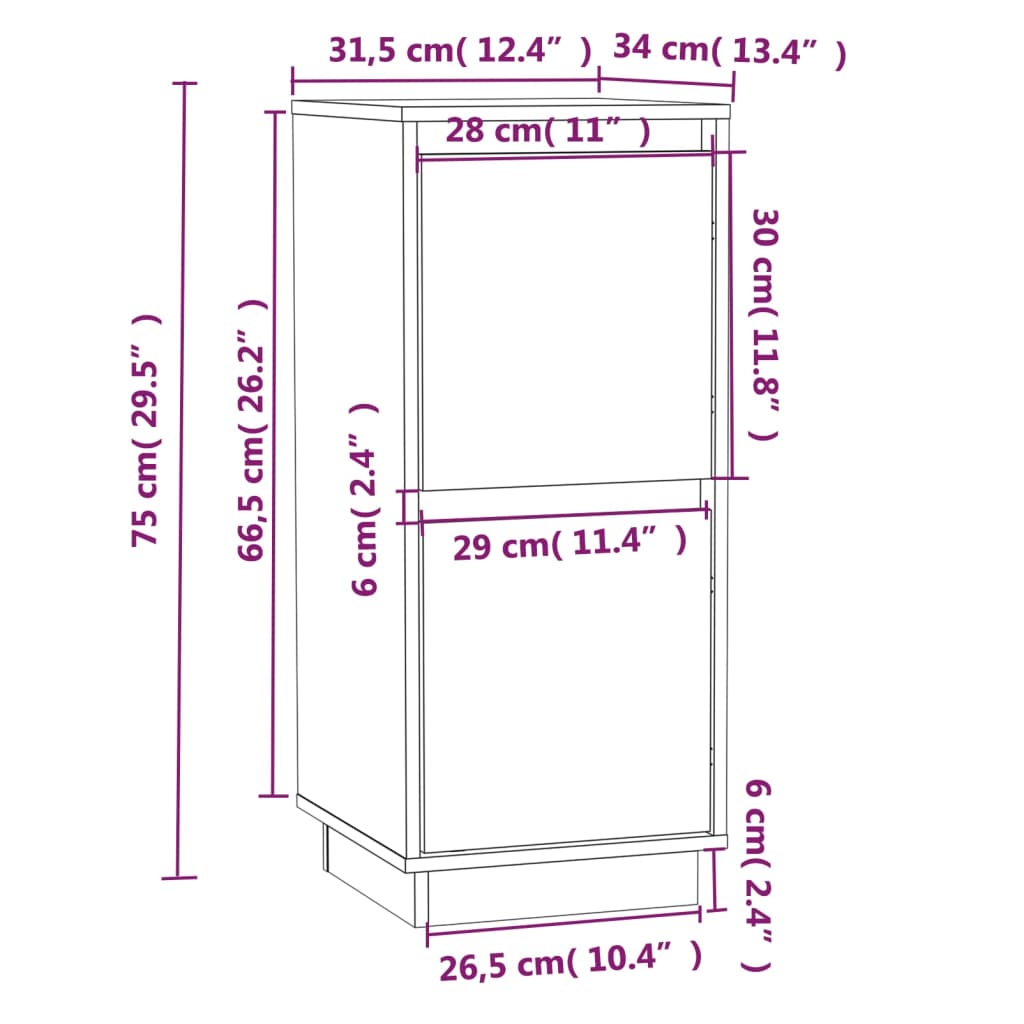 vidaXL Aparador de madera maciza de pino blanco 31,5x34x75 cm