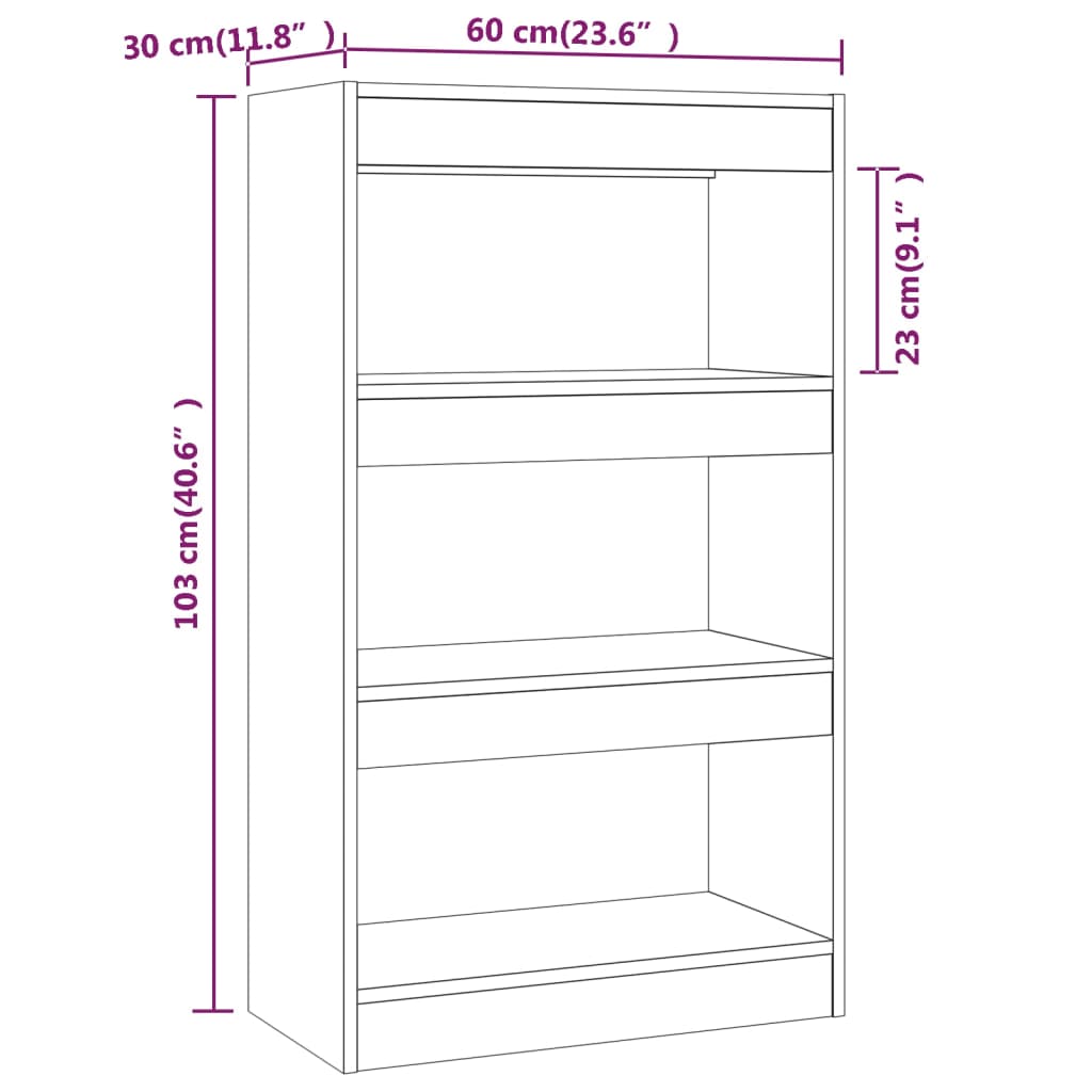 vidaXL Estantería/divisor madera ingeniería blanco brillo 60x30x103 cm