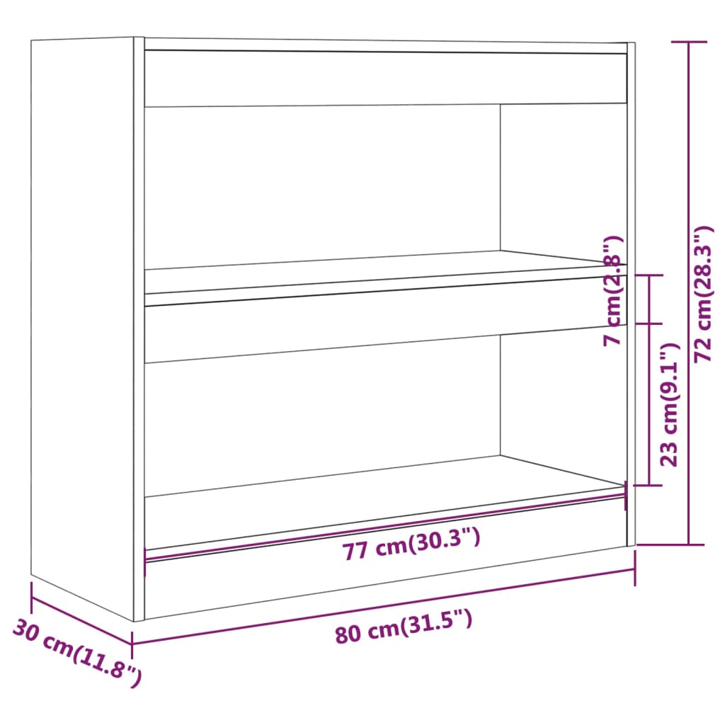 vidaXL Estantería/divisor de espacios color roble ahumado 80x30x72 cm