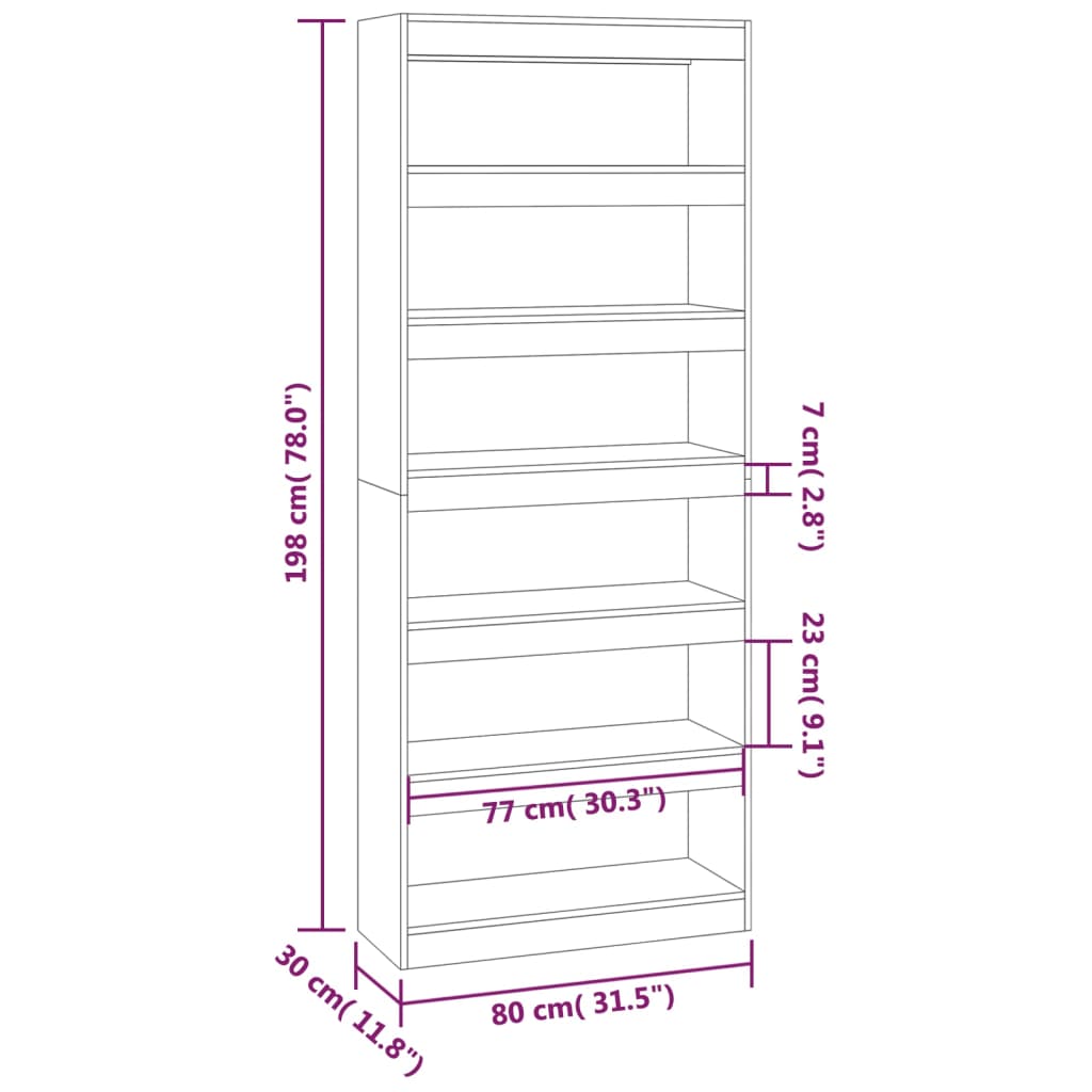 vidaXL Estantería/divisor madera ingeniería marrón roble 80x30x198 cm