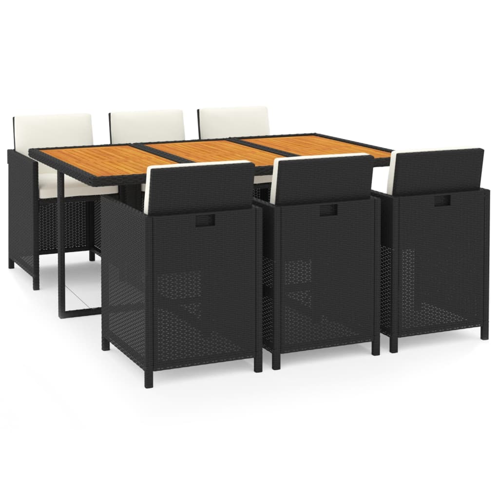 vidaXL Set de comedor de jardín 7 pzas y cojines ratán sintético negro