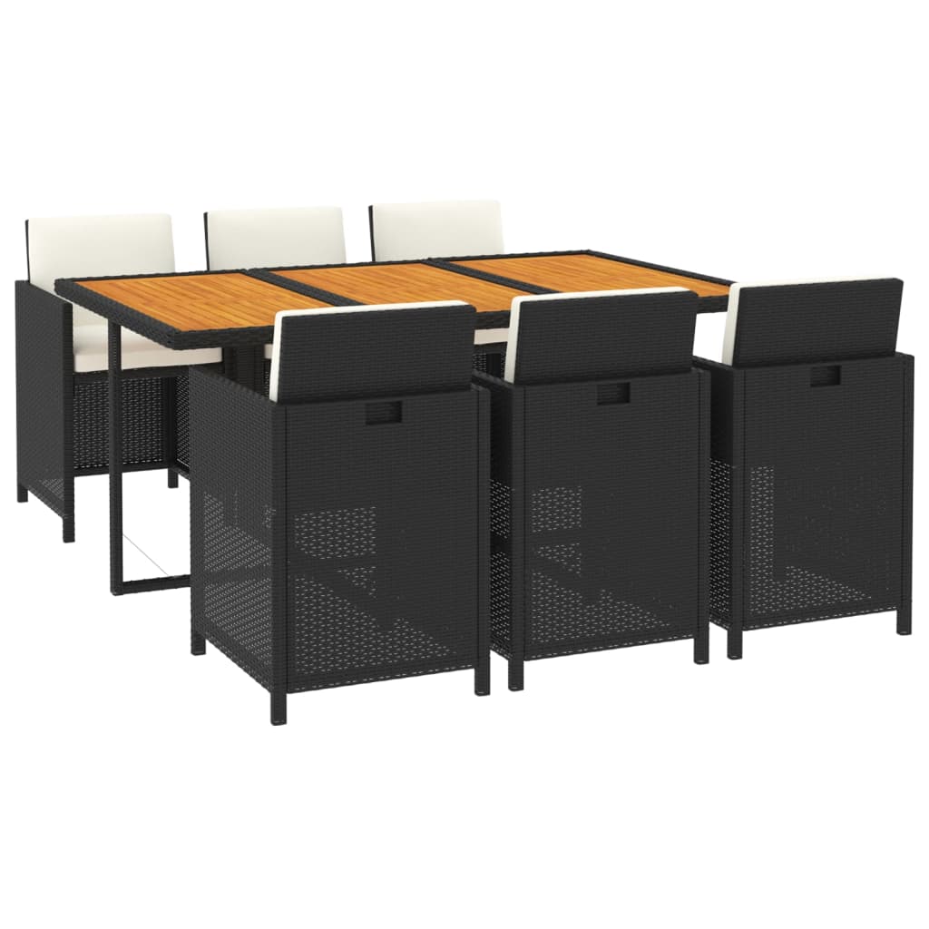 vidaXL Set de comedor de jardín 7 pzas y cojines ratán sintético negro