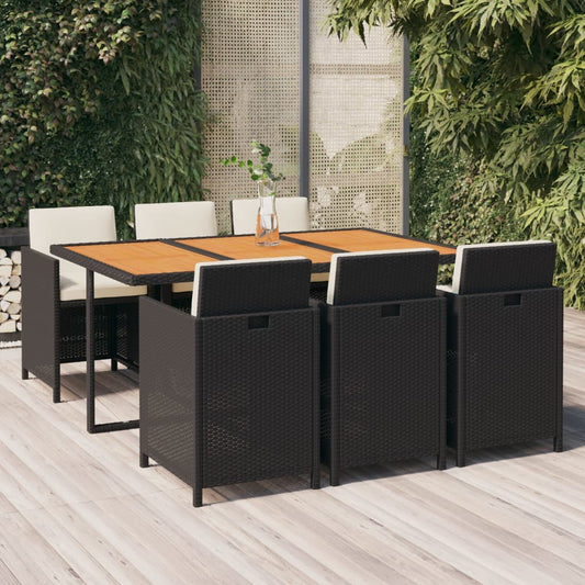 vidaXL Set de comedor de jardín 7 pzas y cojines ratán sintético negro