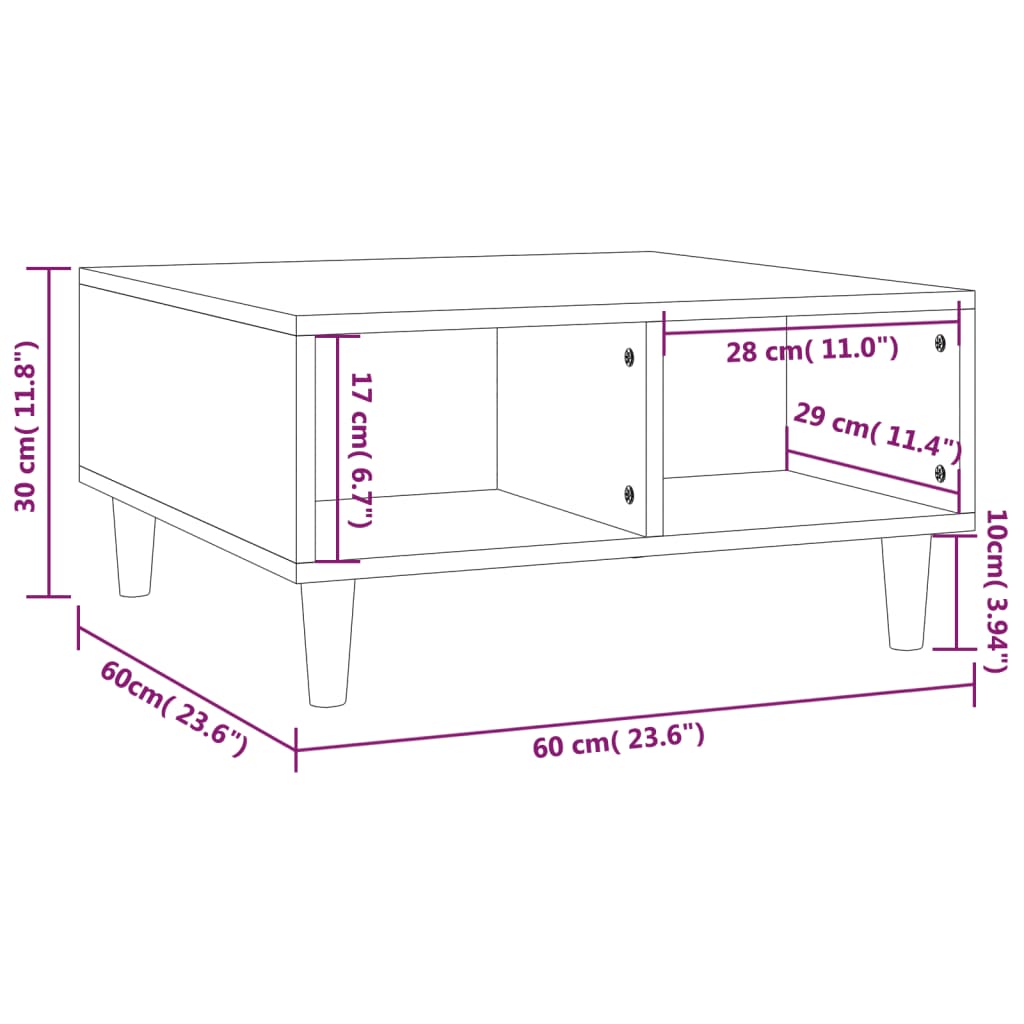 vidaXL Mesa de centro madera de ingeniería gris Sonoma 60x60x30 cm