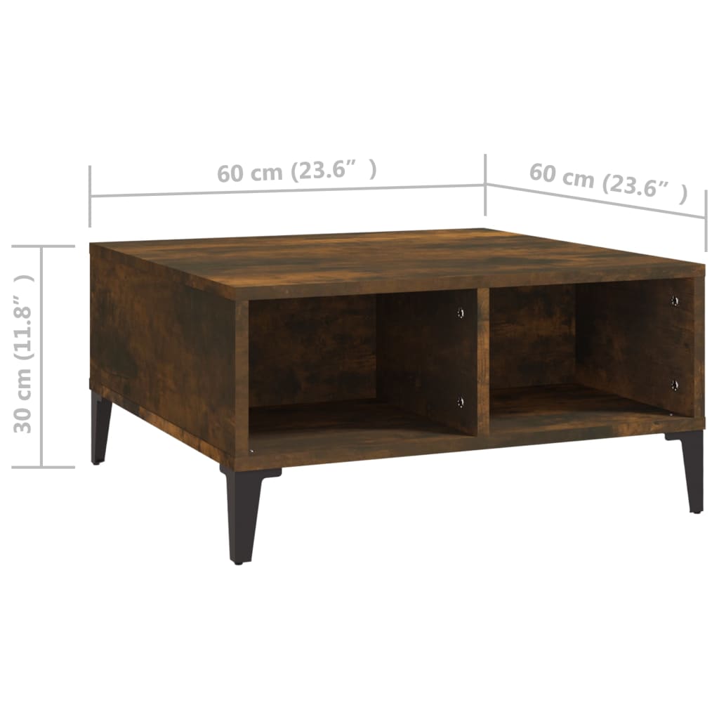 vidaXL Mesa de centro madera de ingeniería roble ahumado 60x60x30 cm