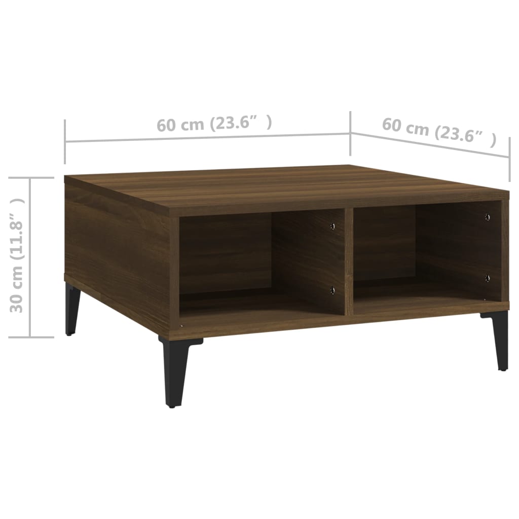 vidaXL Mesa de centro madera de ingeniería marrón roble 60x60x30 cm