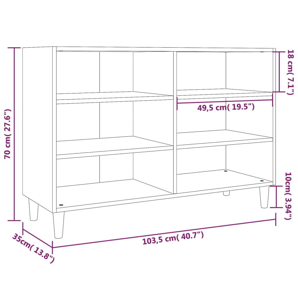 vidaXL Aparador de madera de ingeniería marrón roble 103,5x35x70 cm