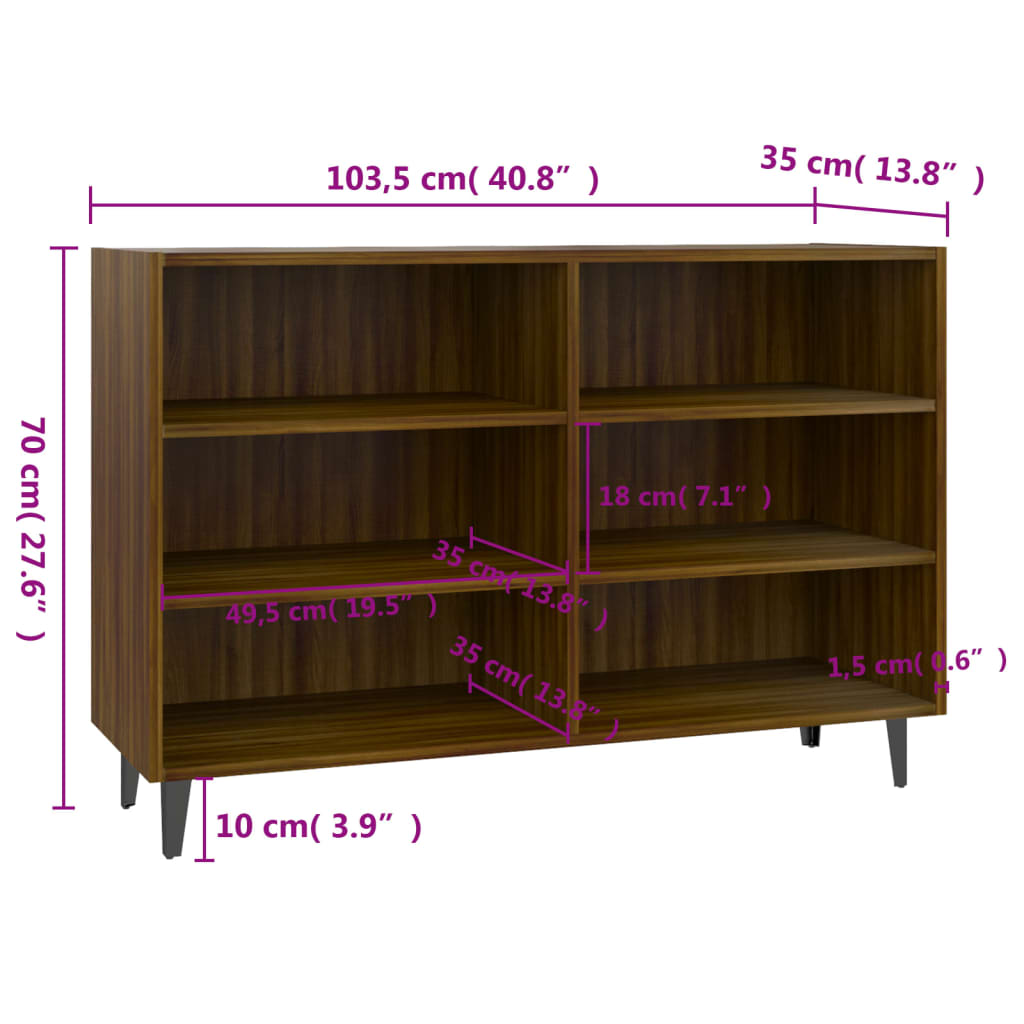 vidaXL Aparador de madera de ingeniería marrón roble 103,5x35x70 cm