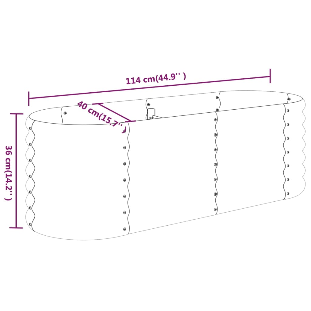 vidaXL Jardinera arriate acero recubrimiento polvo gris 114x40x36 cm