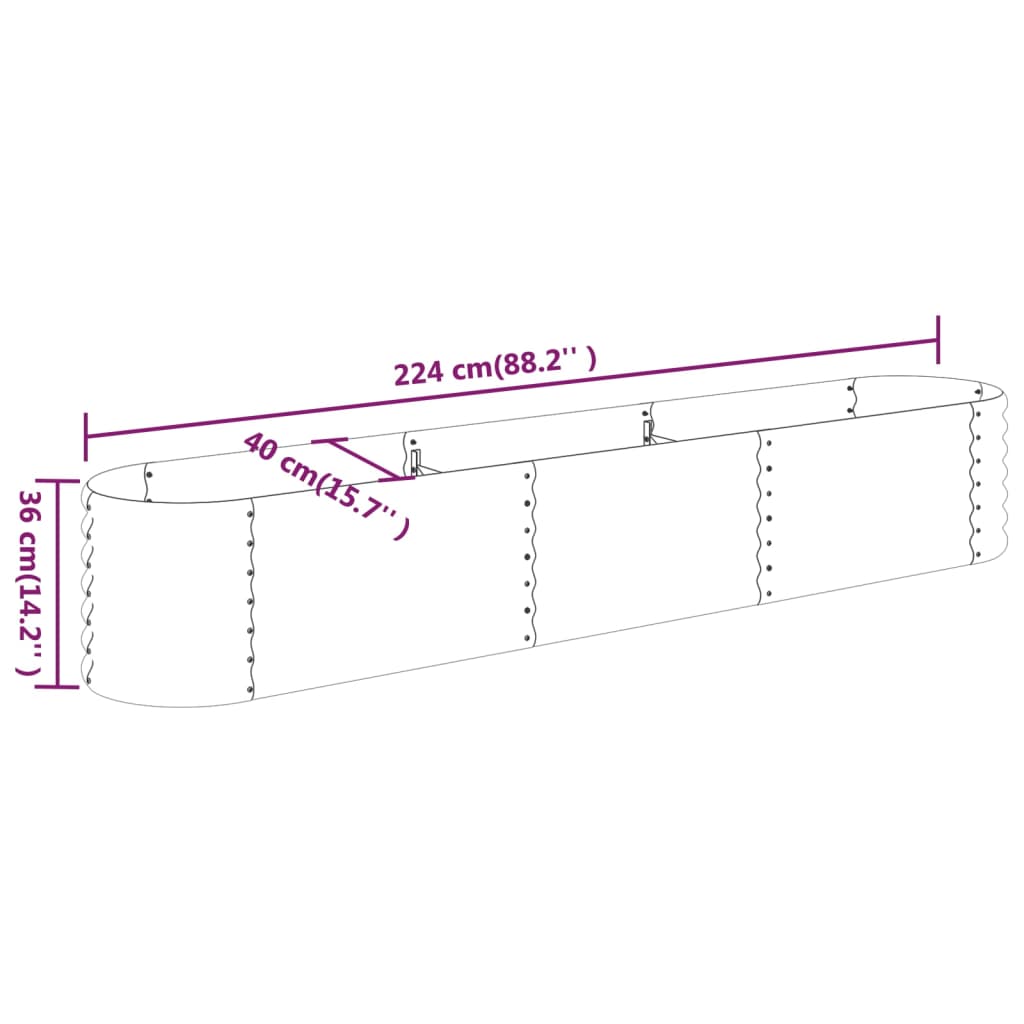 vidaXL Jardinera acero con recubrimiento polvo antracita 224x40x36 cm