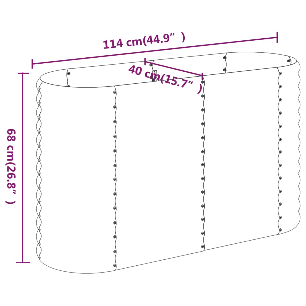 vidaXL Jardinera arriate acero recubrimiento polvo plata 114x40x68 cm