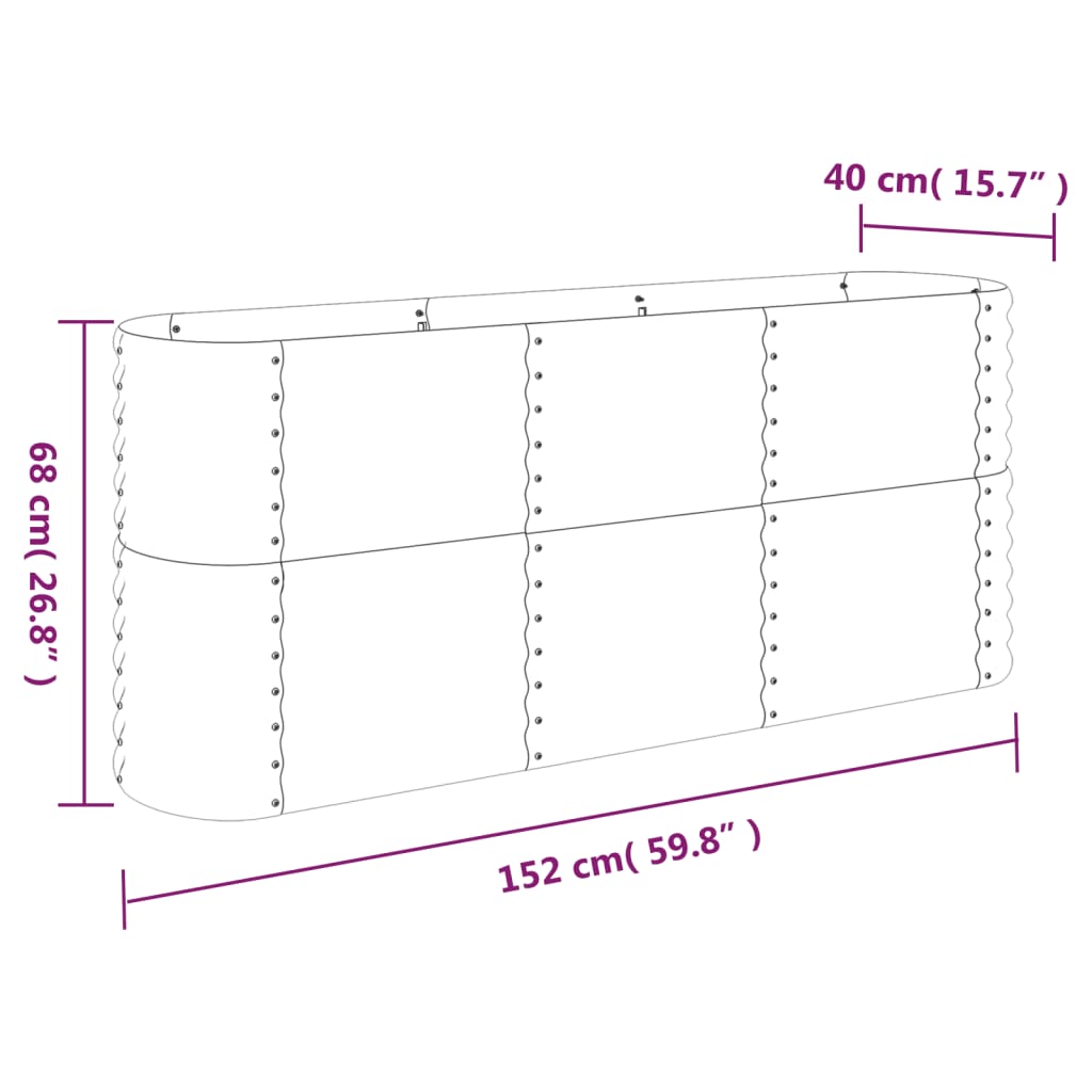 vidaXL Jardinera arriate acero recubrimiento polvo gris 152x40x68 cm