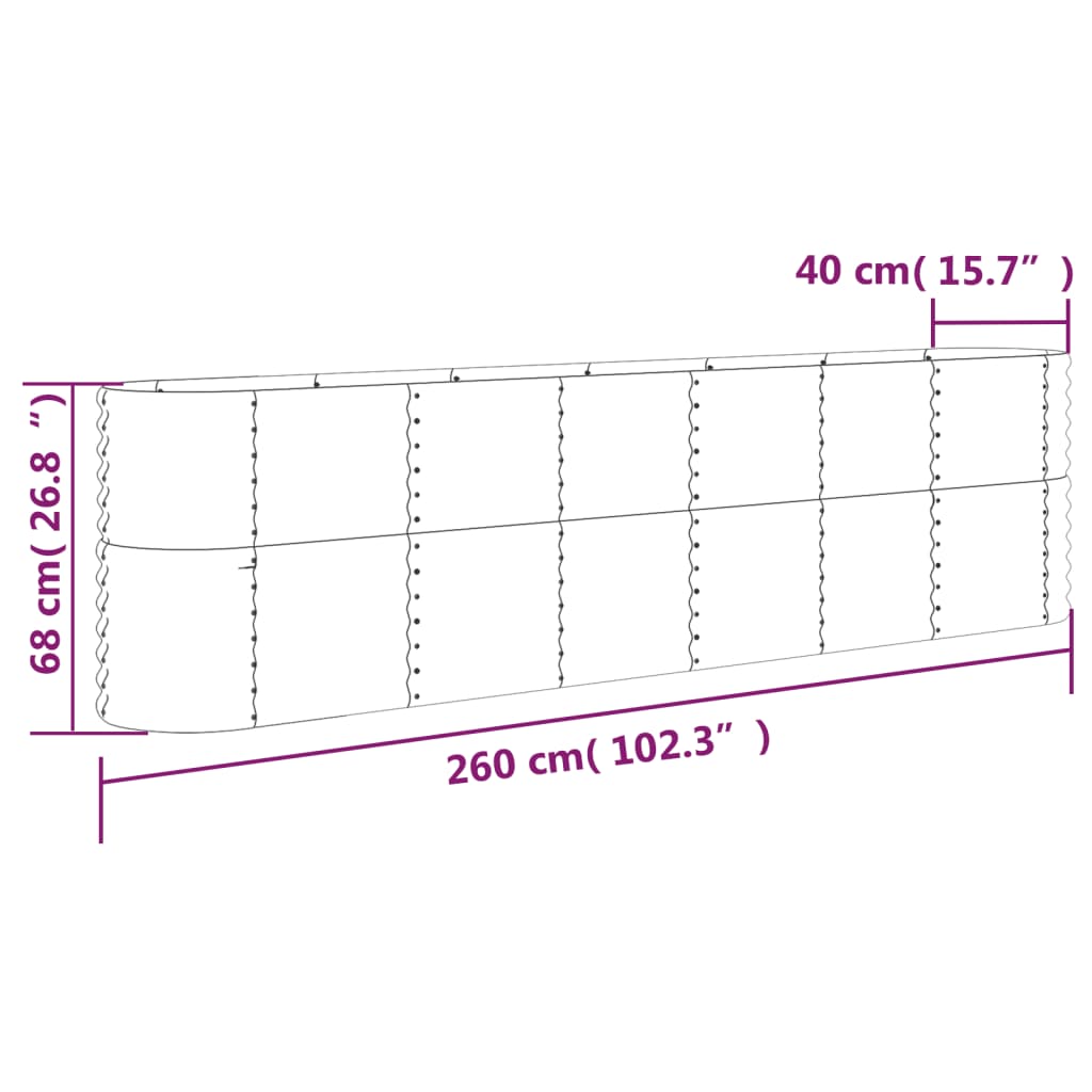 vidaXL Jardinera arriate acero recubrimiento polvo gris 260x40x68 cm