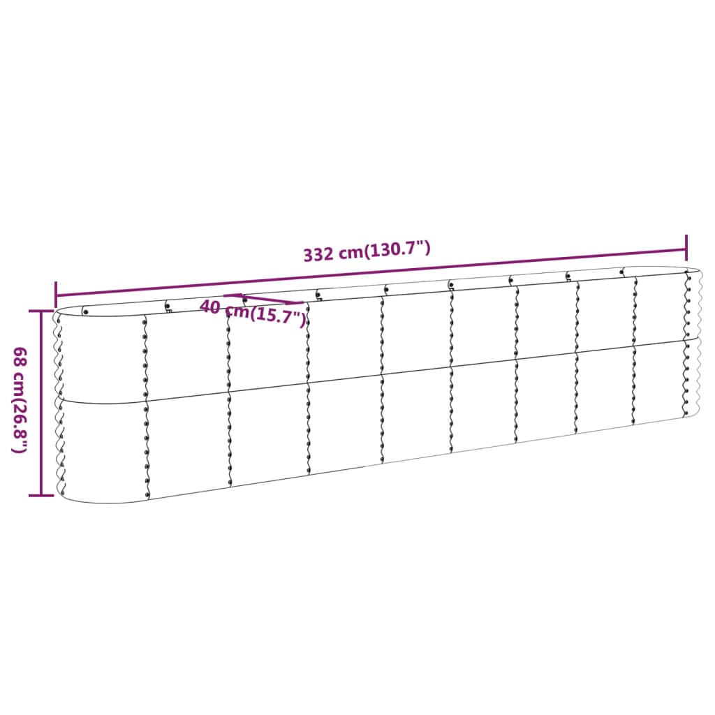 vidaXL Jardinera arriate acero recubrimiento polvo verde 332x40x68 cm