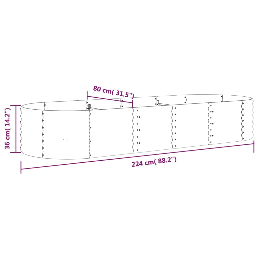 vidaXL Jardinera arriate acero recubrimiento polvo verde 224x80x36 cm