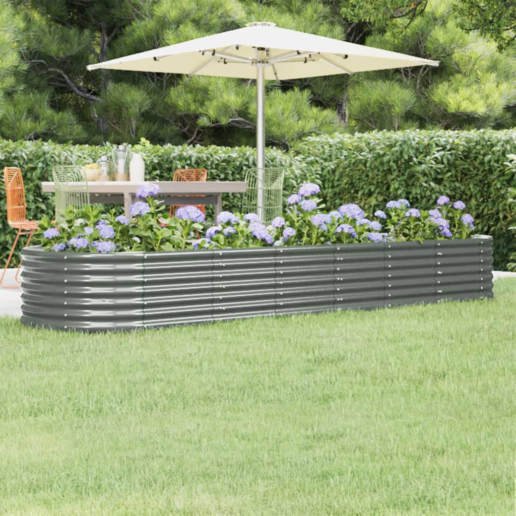 vidaXL Jardinera arriate acero recubrimiento polvo gris 296x80x36 cm