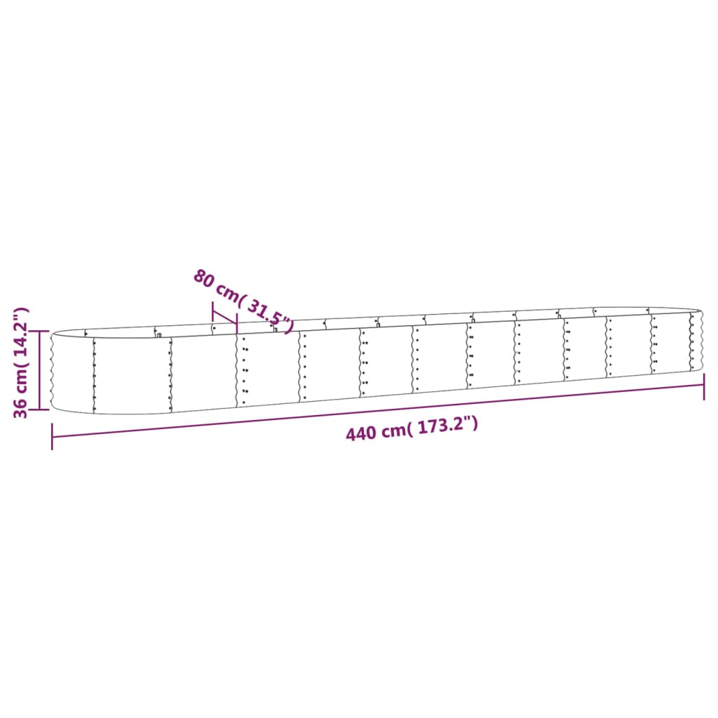 vidaXL Jardinera arriate acero recubrimiento polvo gris 440x80x36 cm