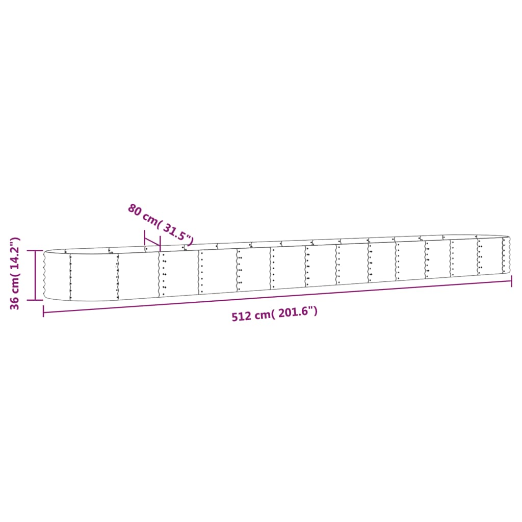 vidaXL Jardinera arriate acero recubrimiento polvo gris 512x80x36 cm