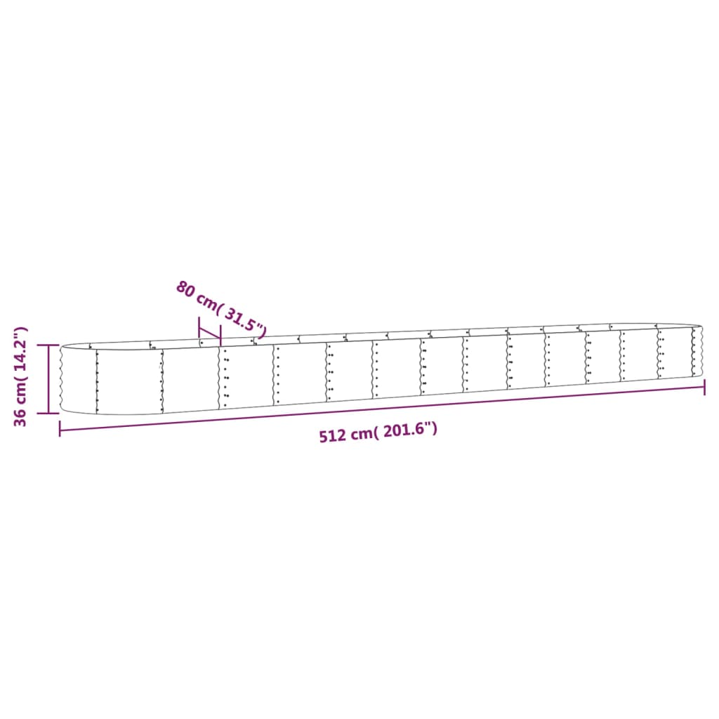 vidaXL Jardinera arriate acero recubrimiento polvo marrón 512x80x36 cm