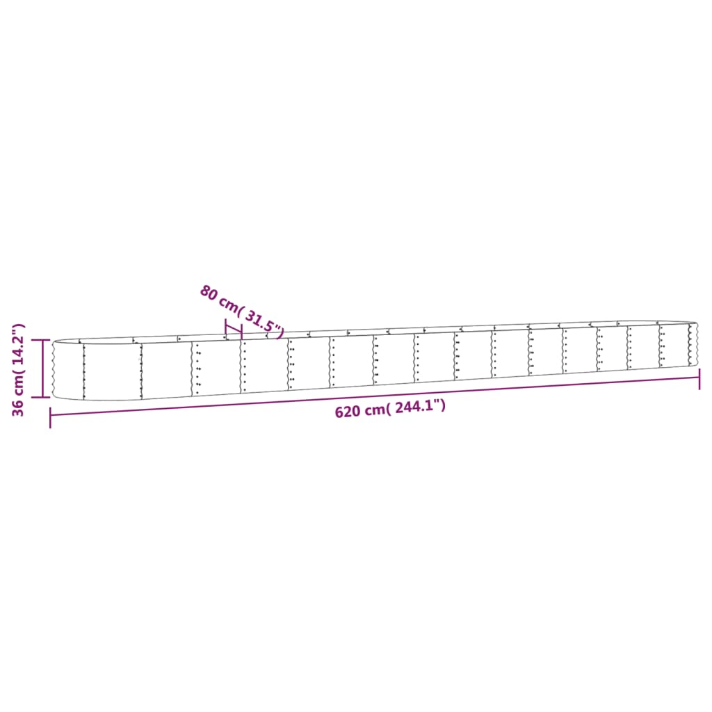 vidaXL Jardinera arriate acero recubrimiento polvo gris 620x80x36 cm