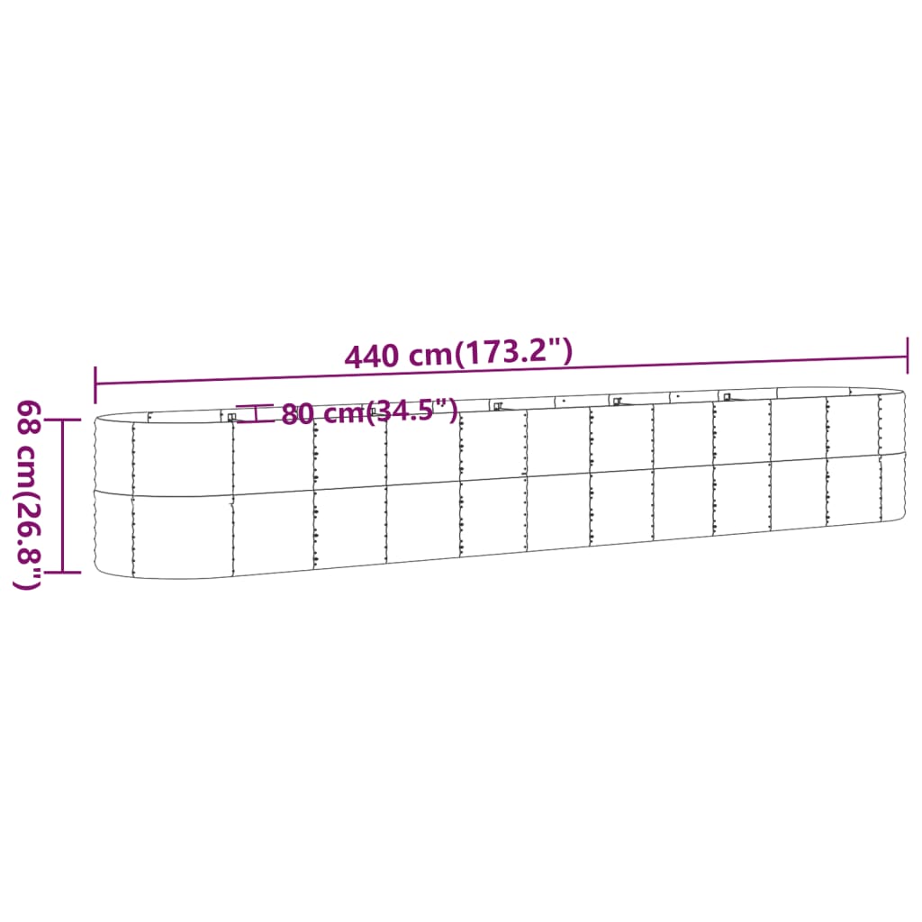 vidaXL Jardinera arriate acero recubrimiento polvo gris 440x80x68 cm